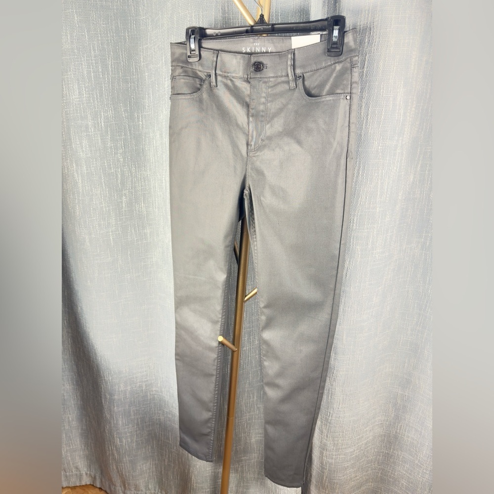 White House Black Market High-Rise Coated Gray Skinny Pants Women's size 4 NWT - Picture 6 of 16